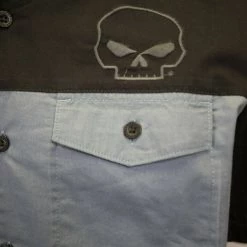 Harley-Davidson Men's Black Blue Two Tone Skull S/S Woven Shirt (S31)