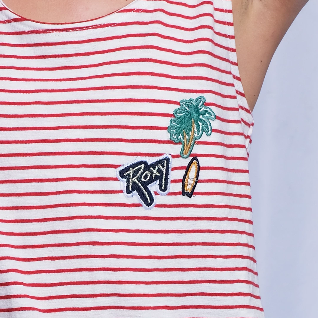 Roxy Women's Palm Trees & Surf Boards Striped Sleeveless Tank Top (S07) Tanks 12 Roxy Women's Palm Trees & Surf Boards Striped Sleeveless Tank Top (S07) Tanks