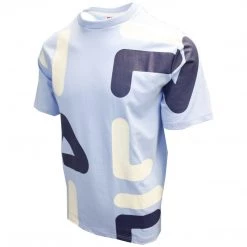 FILA Men's Light Blue Cream Navy Letters S/S T-Shirt (S02F)