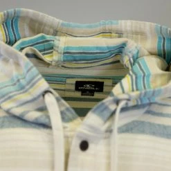 O'Neill Men's Cream Blue Striped Light Weight Viewpoint Henley Hoodie (S01)