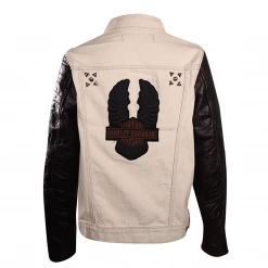 Harley-Davidson Women's Cream Denim Leather Sleeves Button Up Jacket