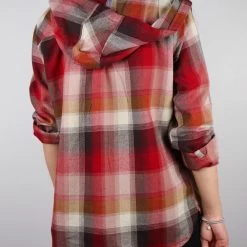Woven Shirts Carhartt Women's True Red Dark Brown Cream Plaid Hooded L/S Woven Shirt