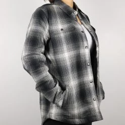 Carhartt Women's Black Grey White Plaid Snap On Button Sherpa Lined Shirt Jacket Long Sleeve