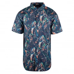 Columbia Men's Navy Peach Aqua Palm Leaves Rapid Rivers S/S Woven Shirt (479)