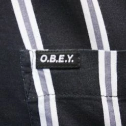 OBEY Men's Black & Indigo Vertical Striped S/S Woven S09