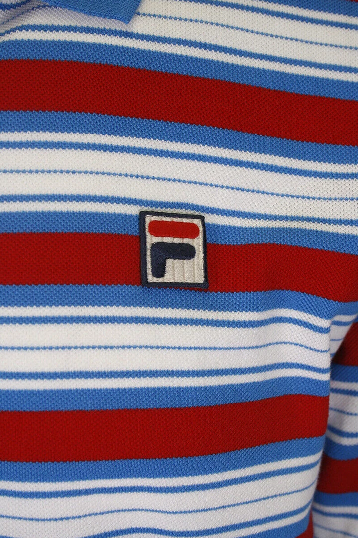 FILA Men's Azure Blue White Red Striped F-Box S/S Polo T-Shirt (S13) 6 FILA Men's Azure Blue White Red Striped F-Box S/S Polo T-Shirt (S13)