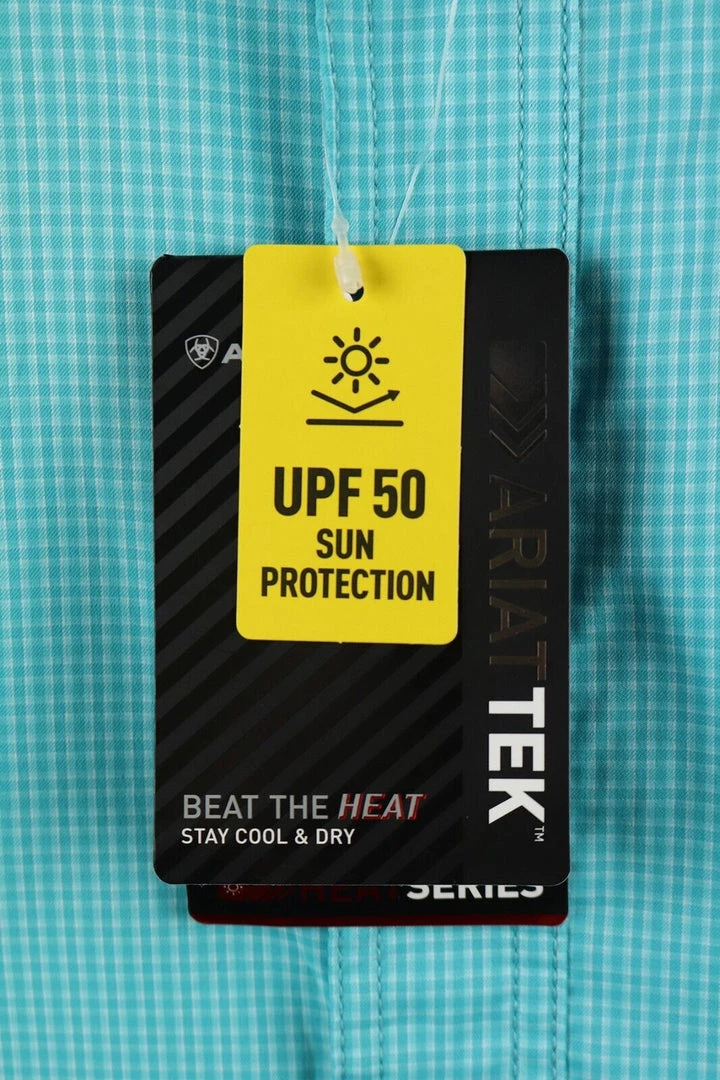 Ariat Men's Teal Small Box Plaid Ariattek Heat Series S/S Woven Shirt (240) Mens 7 Ariat Men's Teal Small Box Plaid Ariattek Heat Series S/S Woven Shirt (240) Mens