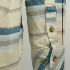 O'Neill Men's Cream Blue Striped Redmond Hooded L/S Flannel Shirt New Arrivals