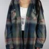 Carhartt Women's Navy Blue Munsell Sage Bisque Plaid Hooded L/S Woven Shirt