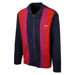 OBEY Men's Navy Red Purple Full Zip L/S Polo Shirt (S12)