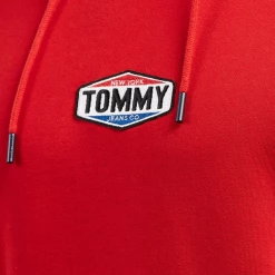 Tommy Hilfiger Men's Deep Crimson TJM Patch Logo L/S Pull Over Hoodie