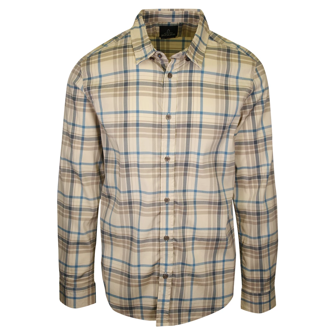 PrAna Men's Cream Brown Blue Plaid L/S Woven Shirt (S51) 3 PrAna Men's Cream Brown Blue Plaid L/S Woven Shirt (S51)