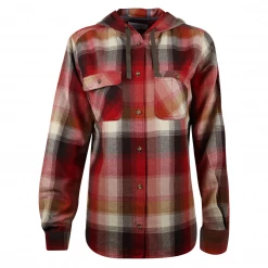 Woven Shirts Carhartt Women's True Red Dark Brown Cream Plaid Hooded L/S Woven Shirt