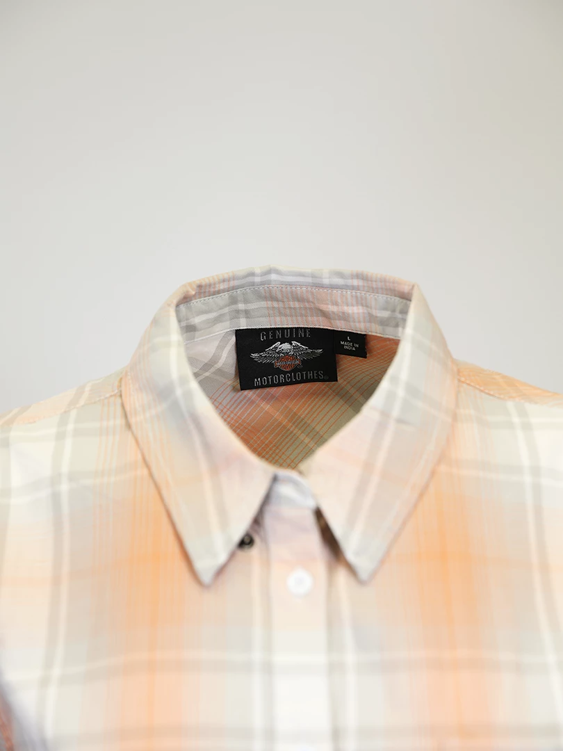 Harley-Davidson Women's Coral Grey Plaid S/S Woven Shirt (S01) 8 Harley-Davidson Women's Coral Grey Plaid S/S Woven Shirt (S01)