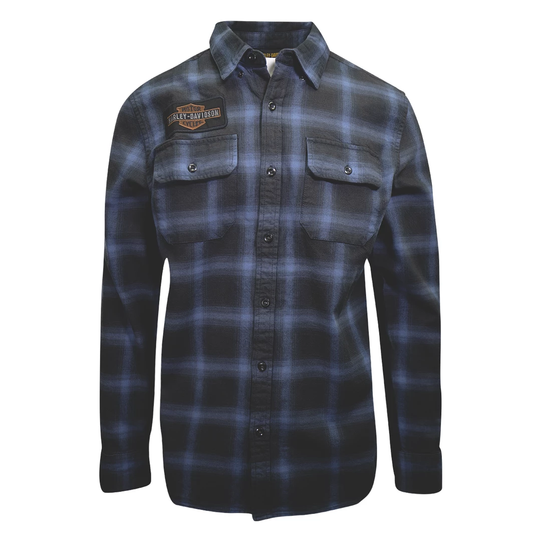 Harley-Davidson Men's Slim Fit Classic Blue Plaid L/S Woven Shirt (S12) 4 Harley-Davidson Men's Slim Fit Classic Blue Plaid L/S Woven Shirt (S12)