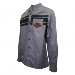 Harley-Davidson Men's Grey Black Sport Lines L/S Woven Shirt (S07) 13 Harley-Davidson Men's Grey Black Sport Lines L/S Woven Shirt (S07)