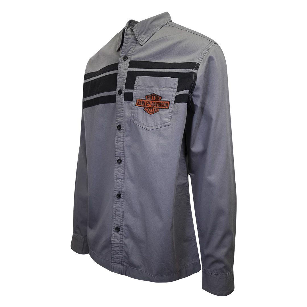Harley-Davidson Men's Grey Black Sport Lines L/S Woven Shirt (S07) 5 Harley-Davidson Men's Grey Black Sport Lines L/S Woven Shirt (S07)