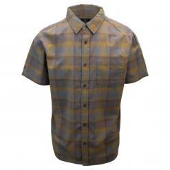 Spotted Clothing PrAna Men's Brown Grey Gold Box Plaid Benton S/S Woven Shirt S06