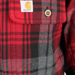 Carhartt Men's Red Charcoal Black Plaid Slim Fit L/S Flannel Shirt (S15) New Arrivals