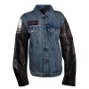 Harley-Davidson Women's Blue Denim Leather Sleeves Button Up Jacket