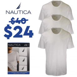Nautica Men's 3 Pack White Crewneck S/S Tee (Retail $40)