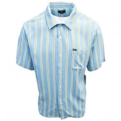 OBEY Men's Turquoise & Green Vertical Striped S/S Woven S11