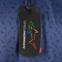 Greg Norman Men's Navy Black Mini Shark Pattern 3 Button S/S Polo Shirt (S02)