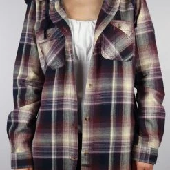 Carhartt Women's Maroon Purple Navy Cream Plaid Hooded L/S Woven Shirt Flannels