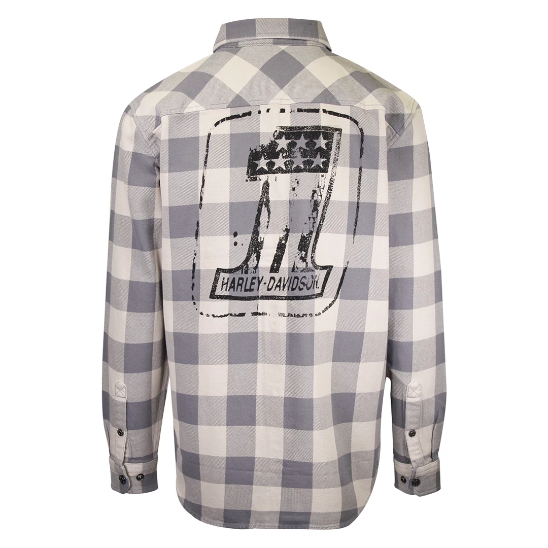 Harley-Davidson Men's No. 1 Grey Cream Plaid L/S Woven Shirt (S40) 6 Harley-Davidson Men's No. 1 Grey Cream Plaid L/S Woven Shirt (S40)