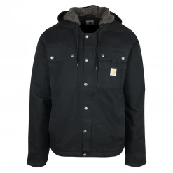Carhartt Men's Black Washed Duck Sherpa-Lined Utitlity Jacket (S05) Mens