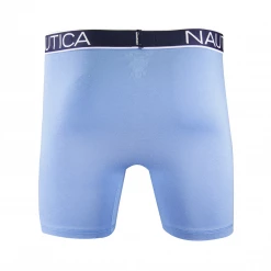 Nautica Men's 3 Pack Light Blue, Light Blue Anchors, Black Stretch Boxer Briefs (S04)