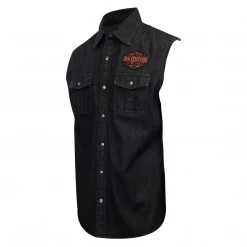 Harley-Davidson Men's Charcoal Denim Orange Logo Badge Sleeveless Vest (S01) 11 Harley-Davidson Men's Charcoal Denim Orange Logo Badge Sleeveless Vest (S01)