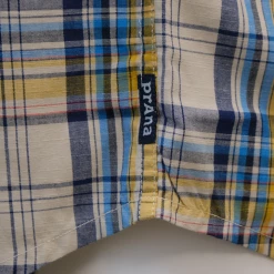 PrAna Men's Mustard Blue Beige Plaid S/S Woven Shirt (S26)