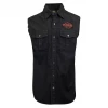 Harley-Davidson Men's Charcoal Denim Orange Logo Badge Sleeveless Vest (S01)