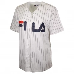 FILA Women's White Striped Button-Down S/S V-Neck T-Shirt (S06)