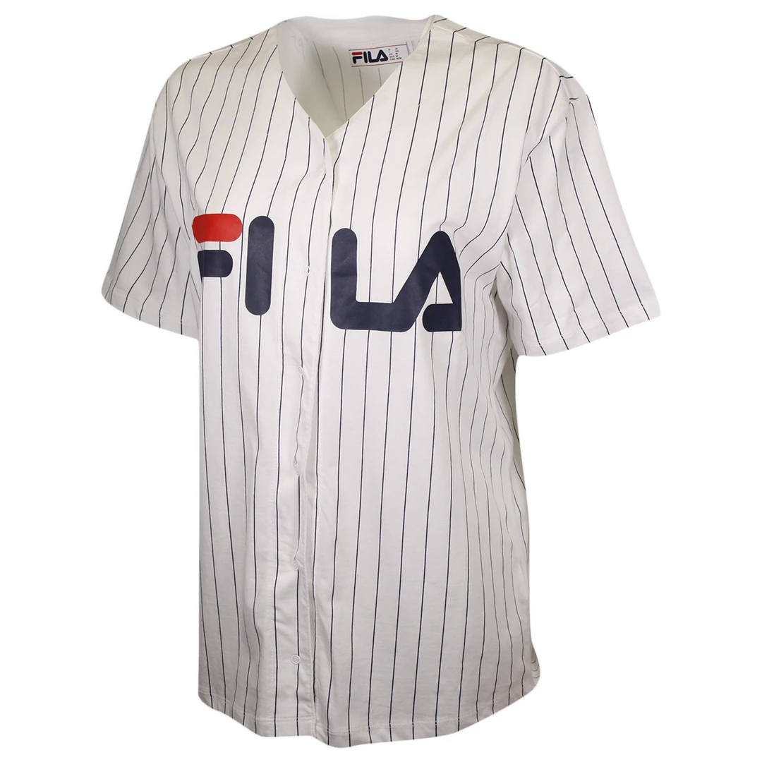 FILA Women's White Striped Button-Down S/S V-Neck T-Shirt (S06) 4 FILA Women's White Striped Button-Down S/S V-Neck T-Shirt (S06)