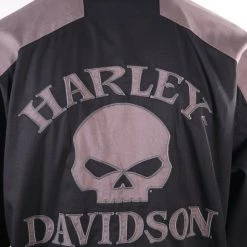 Harley-Davidson Men's Black Grey Shoulder Accent Skull L/S Woven Shirt (S24) New Arrivals