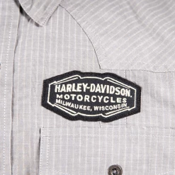 Harley-Davidson Men's Grey Vertical Striped S/S Woven Shirt (S24)
