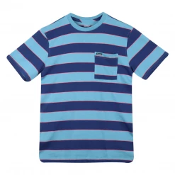 Short Sleeve Volcom Boy's Sky Blue & Navy With Coral Striped S/S T-Shirt (S02)
