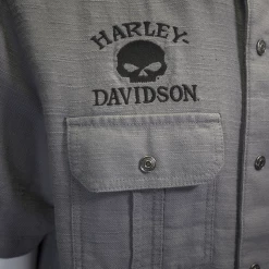 Harley-Davidson Men's Grey Skull S/S Woven Shirt (S11) 13 Harley-Davidson Men's Grey Skull S/S Woven Shirt (S11)