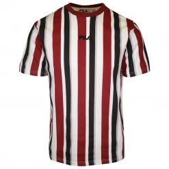 FILA Men's Red Navy White Grey Striped Logo S/S T-Shirt (167)