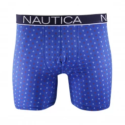 Nautica Men's 3 Pack Red, Blue Anchors, Navy Stretch Boxer Briefs (S02)