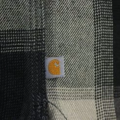 Carhartt Women's Black Charcoal Grey Plaid Hooded L/S Woven Shirt