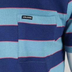 Volcom Men's Ocean Blue Navy Coral Striped Maxer S/S T-Shirt (S51) New Arrivals
