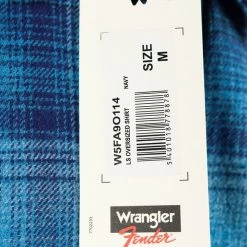 Wrangler Men's Aqua Blue Plaid Fender Back Graphics L/S Flannel Shirt
