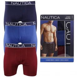 Nautica Men's 3 Pack Navy Blue, Blue, Maroon Stretch Boxer Briefs (Retail $42)