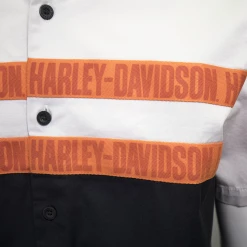 Harley-Davidson Men's Light Grey Black Orange Block S/S Woven Shirt (S14)