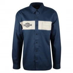 Harley-Davidson Men's Navy Grey Two Tone L/S Woven Shirt (S25) New Arrivals