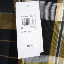 GUESS Men's Grey Yellow Olive Green White Plaid L/S Flannel Shirt