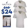 Nautica Men's 3 Pack White V-Neck S/S Tee (Retail $40)